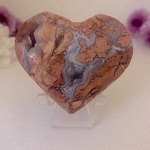 Pink Agate Puffy Crystal Heart Carving